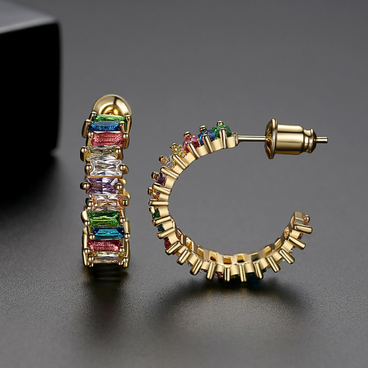 Rainbow baguette shop hoop earrings